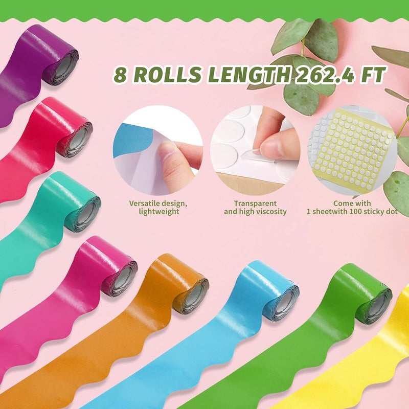 DASTTUIS 8 Rolls 262.4 Ft Bright Bulletin Board Borders Set - Decorations for Office, School Classroom Decor, Teachers & Home DIY - Posters & Birthday Parties - Board Trim - Image 2